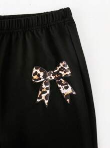 2 件女童豹纹蝴蝶结短袖上衣 + 喇叭裤套装，修身服装/姐妹装，开学季 - 黑色 - 查看 8