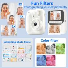 儿童即时打印相机套装，适合3-12岁男孩女孩，16倍数码变焦，2.4英寸IPS屏幕，可充电，专业摄影，1080P高清，附赠4张打印纸，即时打印玩具，圣诞节和生日礼物，适合3-16岁儿童和青少年，白色 - QJH-Z700-相機 - 查看 6