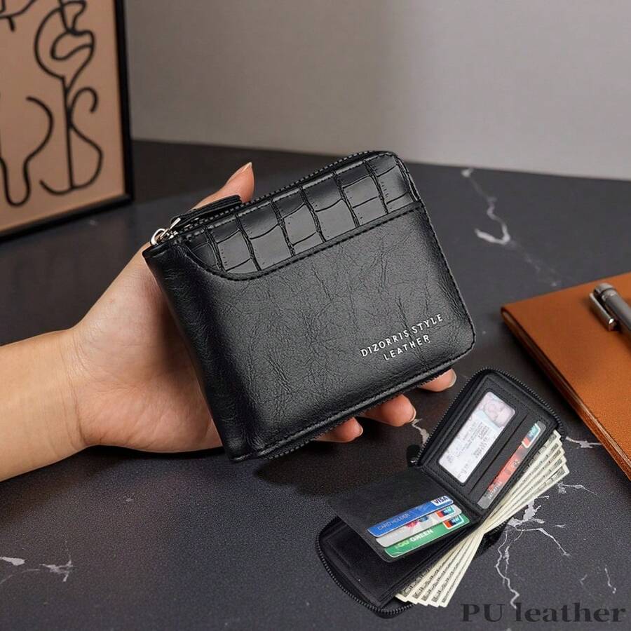 Dizorris New Bifold Men's Wallet, Retro Short Imitation Belt Wallet, Multifunctional And Fashionable With Card Slots, Cash And Coin Storage, Complete Zipper Closure, Simple And Elegant Design, Is The Perfect Gift For Travel, Holidays, Birthdays And Special Occasions
