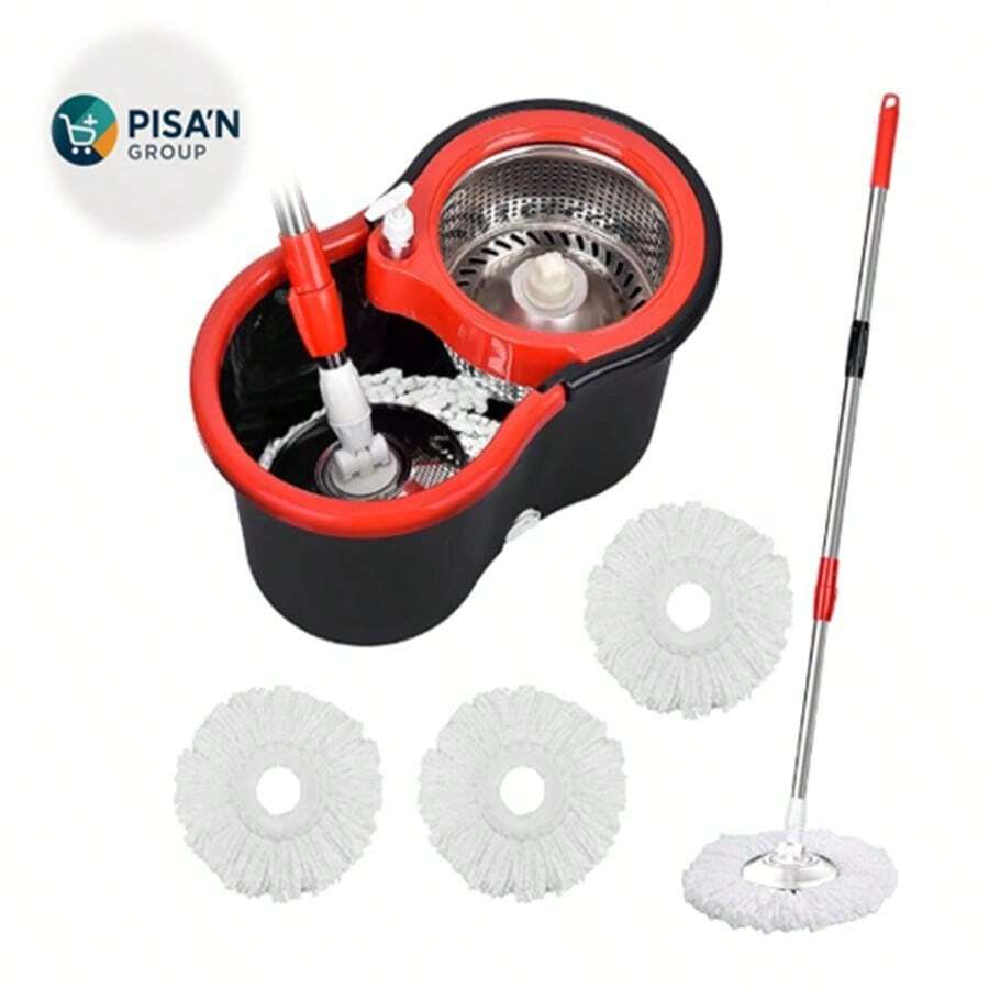 TRAPEADOR GIRATORIO SPIN MOP 360° SISTEMA DE LIMPIEZA. JUEGO DE TRAPEADOR Y CUBO, TRAPEADOR GIRATORIA DE 360° Y CUBO CON JUEGO DE ESCURRIDOR Y 3 RECAMBIOS DE TRAPEADOR DE MICROFIBRA, ACERO INOXIDABLE DE 58 PULGADAS CON MANGO EXTENDIDO PARA LIMPIEZA DE SUELOS (SIN RUEDAS). TRAPEADOR + CUBO ESCURRIDOR CENTRÍFUGO – HOGAR BALDE CENTRIFUGO 360 LAMPAZO ACERO GIRATORIO + 2 MOPAS REPUESTO. CUBETA CENTRIFUGA - Negro - Ver 1