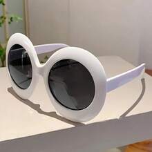 2024 New Women's Large Size Round Frame Fashion Glasses Fashion Gradient Lens Design Glasses  Semi-Transparent Decorative Glasses - Đen-Xám - Xem 3