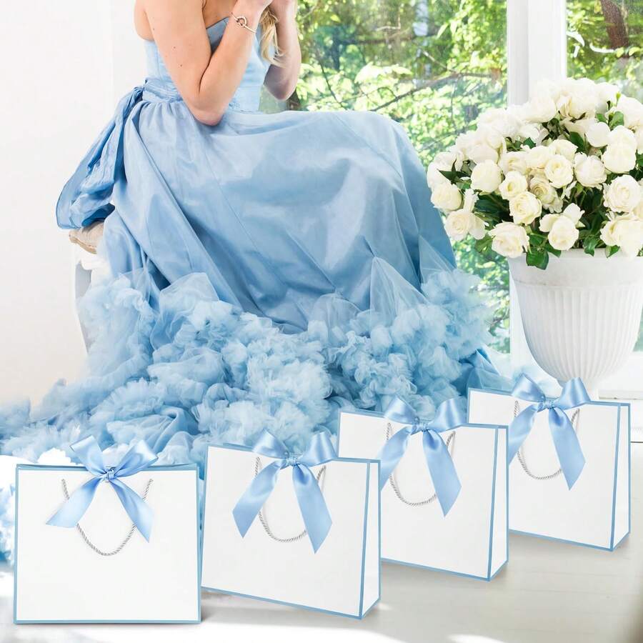 3/6/12 Thank-You Gift Bags With Handles 11.8x10x4 Inches, Ribbon Gift Packaging Bags, Shopping Bags, Welcome Bags, Bridesmaids, Baby Showers, Mother's Day Graduation Ceremonies, Weddings, Housewives, Birthdays, And Bow Ties As Gifts In Return