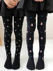 2 件儿童卡通印花舞蹈紧身裤，多功能连体裤 - 黑色 - 查看 9