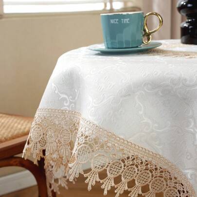 1 块提花缎面桌布，水溶性蕾丝边，优雅简约宫廷风格，优质面料，适用于方形、矩形桌子、厨房、餐厅、会议、书桌、咖啡桌、梳妆台、装饰围巾、家居装饰、桌旗、餐垫，适用于客厅、咖啡桌、卧室、庭院、室内/室外家具、露营、别墅、节日、派对、橱柜聚会、节日装饰、派对/婚礼装饰，有多种尺寸可供选择