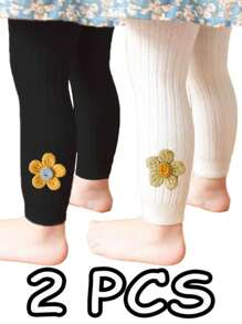 6件/5件/4件/2件女童秋冬紧身裤，针织面料条纹打底裤，时尚可爱碎花紧身裤，适合休闲日常生活 - 彩色 - 查看 18