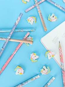6/12sets Cute Unicorn Fun Pencils And Erasers, Unicorn Style Party Pencils And Erasers Set For Unicorn Theme Party, Birthday Gifts, Christmas Gift Fillings