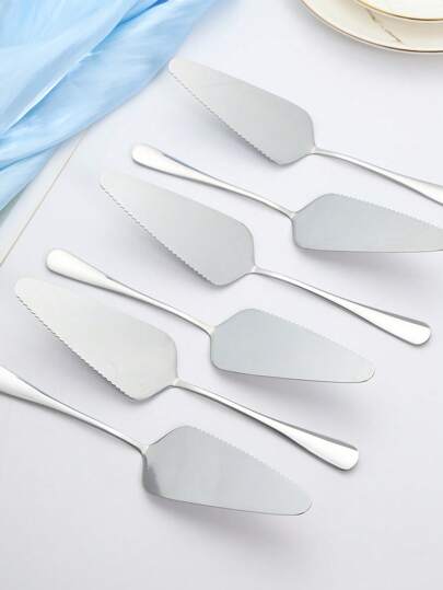Conjunto de 6 talheres de aço inoxidável para tortas, talheres para bolos e tortas, usados para bolos, queijos, pizzas, talheres especiais para sobremesas, utensílios de confeitaria, utensílios de cozinha, festas de aniversário, reuniões familiares, artigos para festas de casamento, colher de bolo reutilizável, utensílios para bolos e sobremesas separados para confeitaria