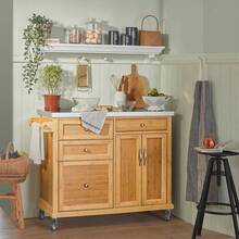 SoBuy FKW70-N, Kitchen Storage Trolley Kitchen Island Kitchen Cabinet Cupboard Sideboard With Stainless Steel Top - Brown - View 5