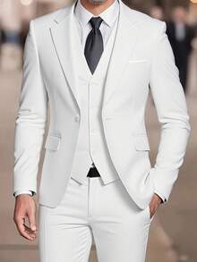 Bộ đồ vest co giãn thời trang công sở nam 3 món, màu trơn, ôm vừa vặn, gồm áo khoác, áo vest và quần, trang phục đi làm và đi tiệc trang trọng - trắng - Xem 1