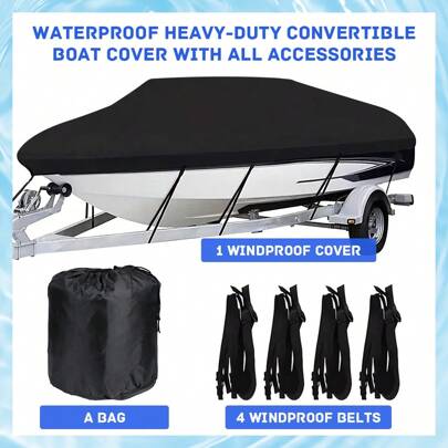 420D Heavy-Duty Boat Cover, Waterproof, Sun-Resistant, And Dust-Resistant, With Adjustable Straps And Ventilation For Outdoor Storage And Trailering-17*19ft