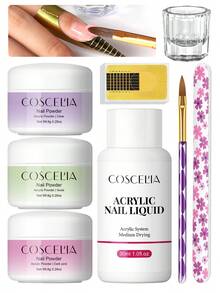 coscelia 8PCS Clear Pink Nude Acrylic Powder & EMA Liquid Monomer Set For Crystal Nails Extension Nail Supplies Kit For Women DIY Nail Art Salon Gift