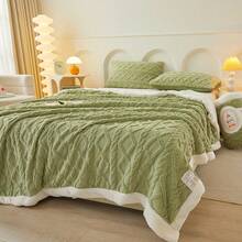 2-Ply Taffeta Sherpa Reversible Blanket, Warm Blanket Suitable For Sofa, Bedroom, Living Room, Multi-Purpose - Olive Green - View 6