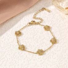 18k金不锈钢四叶草花朵图案时尚女士手链