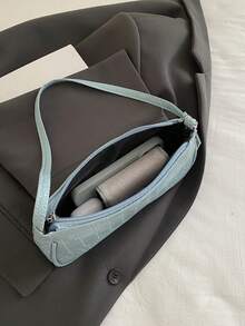 Túi xách nữ phong cách Hàn Quốc họa tiết da cá sấu, Túi đeo vai thời trang mới, Túi tote hình lưỡi liềm tối giản dành cho nữ, Đi làm - Màu xanh lam - Xem 8