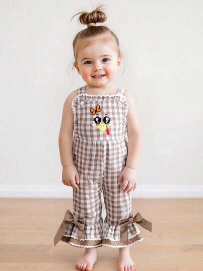 Toddler Baby Girl Thanksgiving Outfits 6 12 18 24M 2 3 4 5T Turkey Romper Long Flared Jumpsuit Thanksgiving Overalls