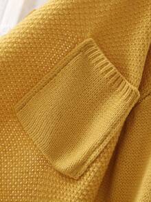 女士超大单口袋时尚毛衣 - 秋冬纽扣开衫