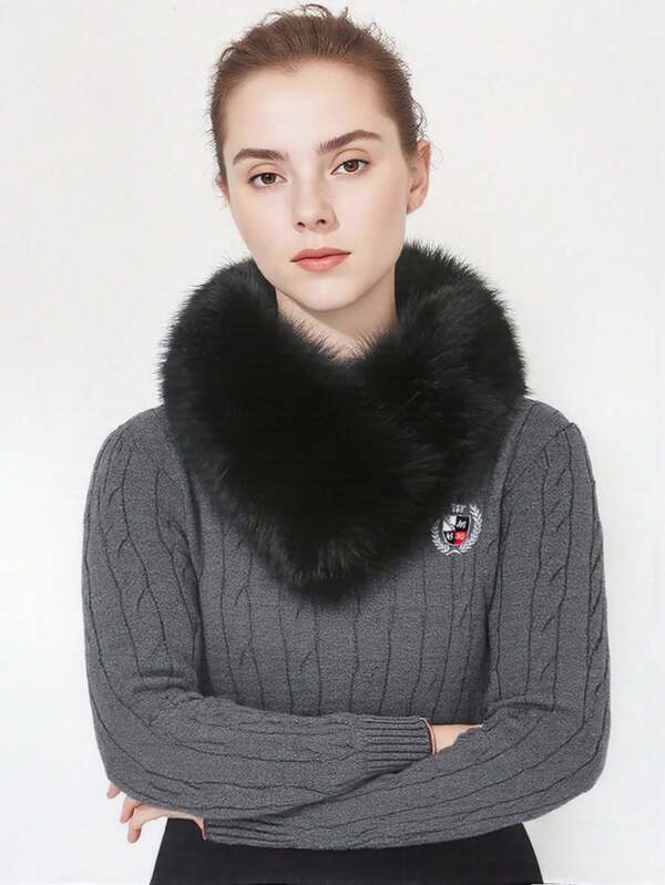 1 Peça Cachecol Feminino Reversível, Fofo E Quente, Cachecol, Cachecol De Gola De Pele Em Formato De Coração Com Clipes Ajustáveis, Outono/Inverno