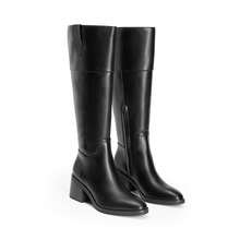 Women's Knee High Boots Chunky Heel Side Zip Tall Boots Classic Solid Color Retro Fashion Boots For Outfits Autumn/Winter - màu đen - Xem 1