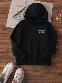 1pc Valentine's Day Young Boy Casual Heart Print Pullover Sweatshirt, Loose Fit, Warm Thermal Lining, Suitable For Students, Autumn/Winter - Black - View 4