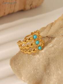 1 pieza Anillo abierto minimalista de acero inoxidable chapado en oro multicapa, adecuado para uso diario, festivales, bodas, fiestas, cumpleaños, amistades y regalos