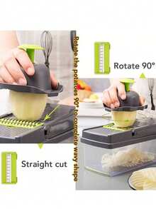 13 en 1 Picador de verduras multifunción Rallador Cortador Rebanador Picador Manual De Verduras Fruta cortador,cortador de verduras de cocina, de verduras con 8 cuchillas, de zanahoria y ajo con recipiente - Negro - Ver 9