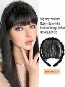 人造刘海假发，两侧较长，适合女性，自然逼真，有黑色、棕色、金色可选。