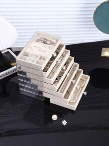 1pc, 7 Compartments 5 Layers Velvet Jewelry Box Drawer-Style Jewelry Box Ring Box Earring Storage Box Drawer-Style Jewelry Storage Box,3 Layers Clear Plastic & Velvet Drawers Jewelry Storage Box