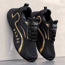 男士透气网眼休闲运动鞋，软底耐磨跑步鞋 - 純黑 - 查看 3