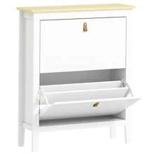 Contemporary White Two-Drawer Shoe Storage Cabinet For Entryway Organization - Stylish And Functional Design - 白色 - 查看 1