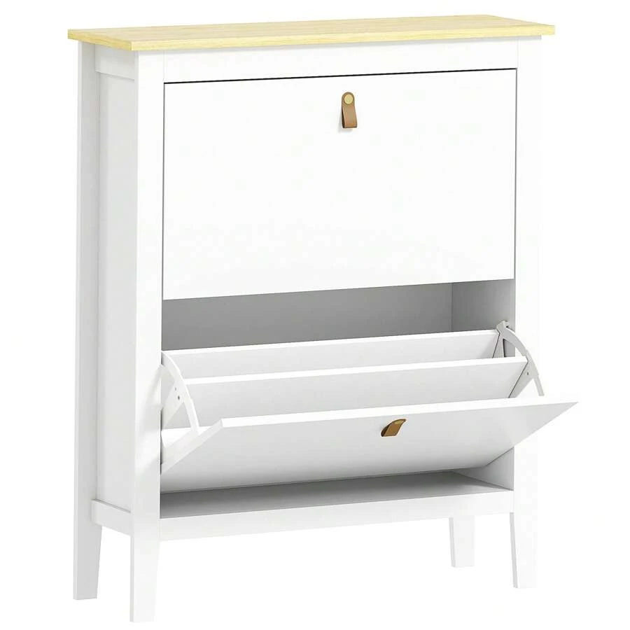 Contemporary White Two-Drawer Shoe Storage Cabinet For Entryway Organization - Stylish And Functional Design - 白色 - 查看 1