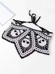 1 peça de acessório de cabelo de crochê em teia de aranha gótica - tiaras de renda preta com laço de fita, cachecol triangular, lenço de cabeça e chapéu. Cachecol triangular, lenço de cabeça e chapéu, perfeito para Halloween e moda gótica, decoração de cabelo de Halloween | Design de caveira | Textura - Multicolorido - Ver 12