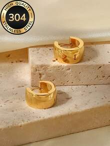 1 par de pendientes de aro dorados de acero inoxidable, hipoalergénicos, no se destiñen, cómodos y versátiles, minimalistas y elegantes, adecuados para uso diario o fiestas, regalo de joyería de moda para mujeres - Multicolor - Ver 11