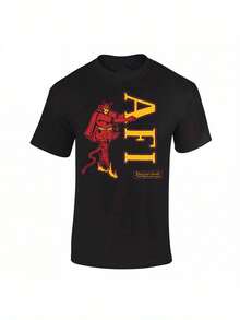 AFI Shut Your Mouth And Open Your Eyes Graphic T-Shirt - Black Unisex Regular Fit With Bold Red & Yellow Devil Print, All Sizes, Hand Wash Only, Year-Round Casual Wear, Allseason Apparel, Bohemian Style, Nontransparent Fabric - màu đen - Xem 1