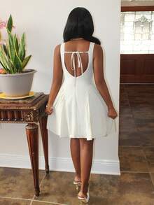 Steph T 女士无袖纯色迷你连衣裙时尚夏季商务休闲柔软轻盈修身职业休闲女装 - 杏色 - 查看 2