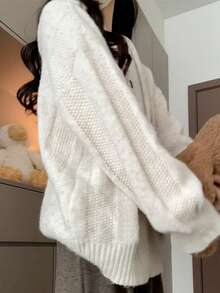 2025 Women's Hooded Sweater - Cozy Loose Fit Knit Pullover For Autumn & Winter, Soft Ribbed Top In Beige & Grey, Casual Long Sleeve Fashion Sweater - Perfect For Everyday Wear, Fall Clothes For Women