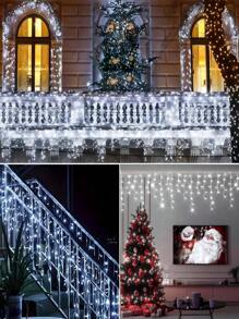 1pc Solar-Powered String Lights, 97/160 LED Solar Icicle String Lights, Outdoor Waterproof Fairy Lights ,Curtain String Light For Garden, Yard, Halloween, Christmas, Thanksgiving, Parties, Camping, Weddings & Birthdays - Waterproof, 8 Flashing Modes