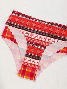 12pcs/Pack Christmas Seamless Women's Panties, Cute Printed Ladies' Briefs