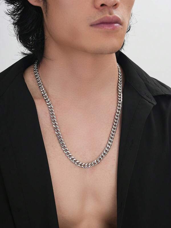 1pc Stainless Steel Rhombus Chain Necklace For Men, Suitable For Daily Wear