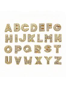 1pc Gold Faux Crystal Letter DIY Decor Accessory, Suitable For DIY Hole Shoes, Clogs, Bracelets, Necklaces, Watch Bands, Pet Collars, Women's Belts, Perfect Birthday, Holiday, Back To School Gift, Minimalist Fashion Accessory - Gold - View 1