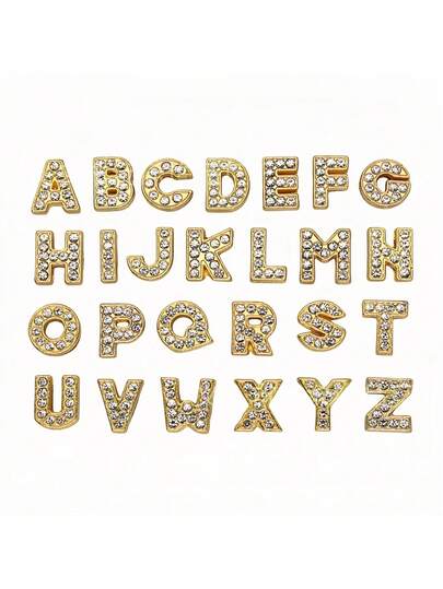 1pc Gold Faux Crystal Letter DIY Decor Accessory, Suitable For DIY Hole Shoes, Clogs, Bracelets, Necklaces, Watch Bands, Pet Collars, Women's Belts, Perfect Birthday, Holiday, Back To School Gift, Minimalist Fashion Accessory