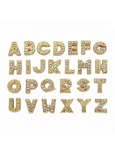 1pc Gold Faux Crystal Letter DIY Decor Accessory, Suitable For DIY Hole Shoes, Clogs, Bracelets, Necklaces, Watch Bands, Pet Collars, Women's Belts, Perfect Birthday, Holiday, Back To School Gift, Minimalist Fashion Accessory