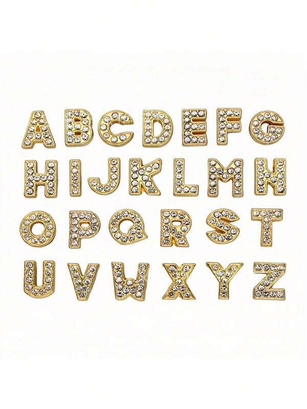 1pc Gold Faux Crystal Letter DIY Decor Accessory, Suitable For DIY Hole Shoes, Clogs, Bracelets, Necklaces, Watch Bands, Pet Collars, Women's Belts, Perfect Birthday, Holiday, Back To School Gift, Minimalist Fashion Accessory