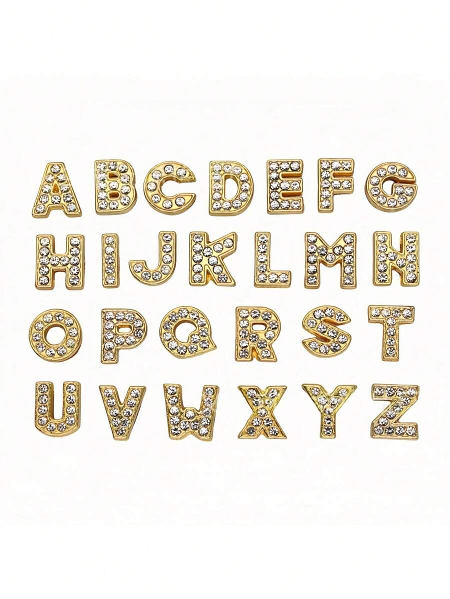 1pc Gold Faux Crystal Letter DIY Decor Accessory, Suitable For DIY Hole Shoes, Clogs, Bracelets, Necklaces, Watch Bands, Pet Collars, Women's Belts, Perfect Birthday, Holiday, Back To School Gift, Minimalist Fashion Accessory - Gold - View 1