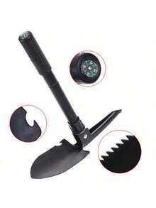 Pala de camping 3 en 1 | Herramienta multifuncional para supervivencia al aire libre, pesca, senderismo y jardinería portátil con pala y azada de hierro | Diseño duradero de metal y plástico, equipo compacto y versátil para exteriores