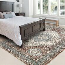 Waschbarer Vintage-Orientteppich, rutschfest, niedriger Flor, weicher Überwurf, Bodenbelag, Retro-Medaillon, faltbarer Innenteppich für Wohnzimmer, Schlafzimmer, Spielzimmer, Home Office