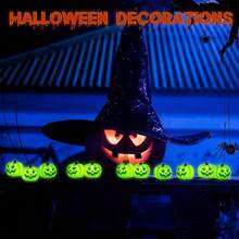 10 buc/20 buc decorațiuni dovleci care strălucesc în întuneric - felinare Jack-O'-Lanterns cu ochi verzi accentuați, fără sursă de alimentare, dovleci realiști mici, potriviți pentru Halloween, Ziua Recunoștinței, centre de masă pentru casă sau sufragerie - material rășină (12 buc), decor de Halloween, strălucește în întuneric, detalii lucrate manual, esențial pentru cumpărături de sărbători, decor pentru casă, decor pentru cameră