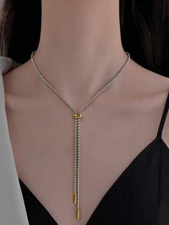 1 pieza Collar con borla en forma de Y de acero inoxidable chapado en oro de 18K, de estilo minimalista y elegante, adecuado para el uso diario de las mujeres, regalo para familiares, amigos, parejas, hermanas