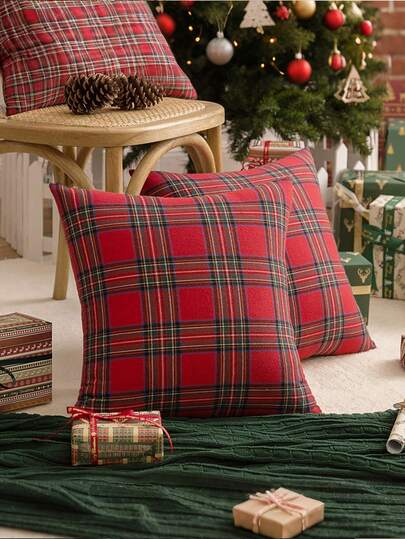Federa per cuscino con motivo scozzese natalizio, copricuscino, copricuscino quadrato classico da cottage per uso esterno, adatto per la decorazione della casa in salotti, camere da letto e altri ambienti.