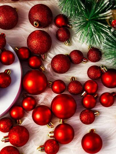 Christmas Ball Ornaments Set With Strings, For Christmas Tree Festival Wedding Party Home Decoration, Anti-Break Christmas Tree Decorations, Glittering Holiday Hanging Decorations(Red) Christmas Decorations Room Decor Winter