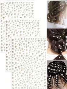 1 Sheet 3D Faux Pearl Stickers Jewels Stickers Self Adhesive Stickers Rhinestone Decoration,Faux Pearl Stickers Hair Decoration DIY Decorative Accessories, Hair Styling Kit, Hair Tool Kit, Home Beauty Women Accessory Gifts ,Hair Styling Tools - White - View 3